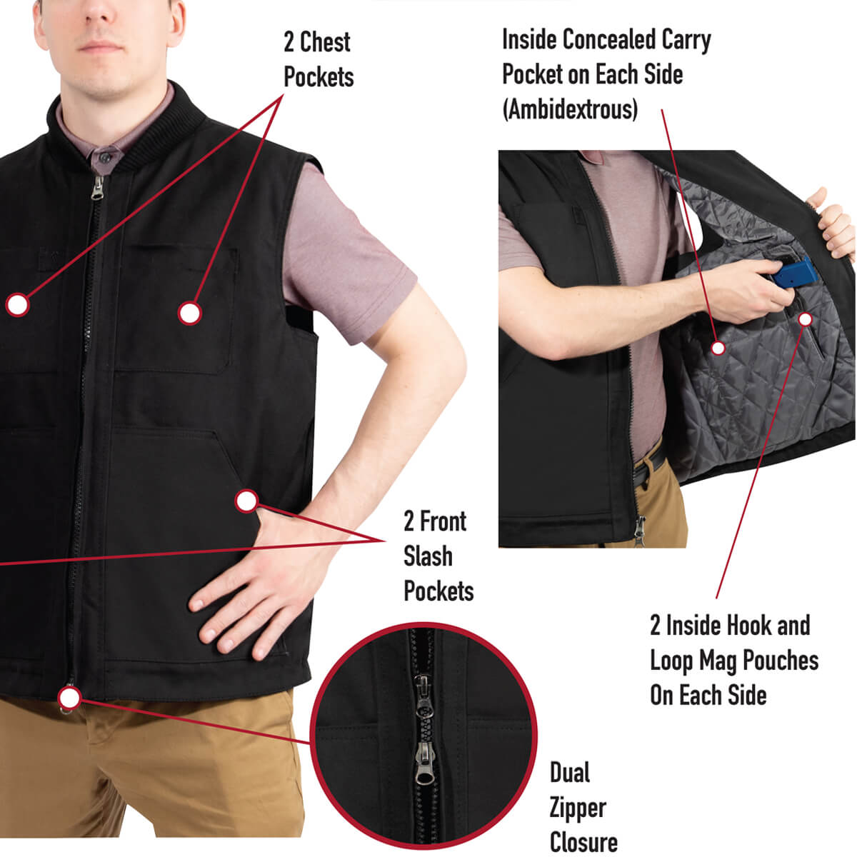 Rothco Concealed Carry Backwoods Canvas Vest Features