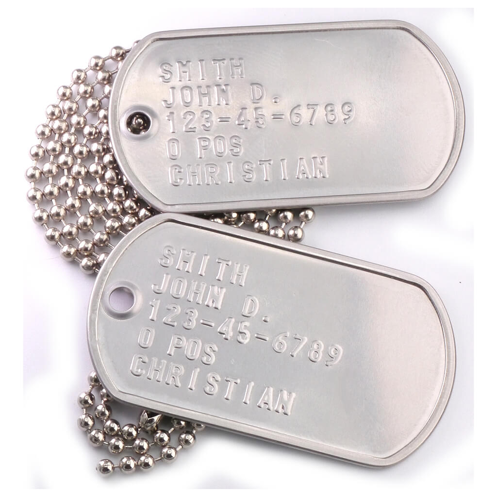 Custom Military Dog Tags  Sole USA Mfg of dog tag ball chains