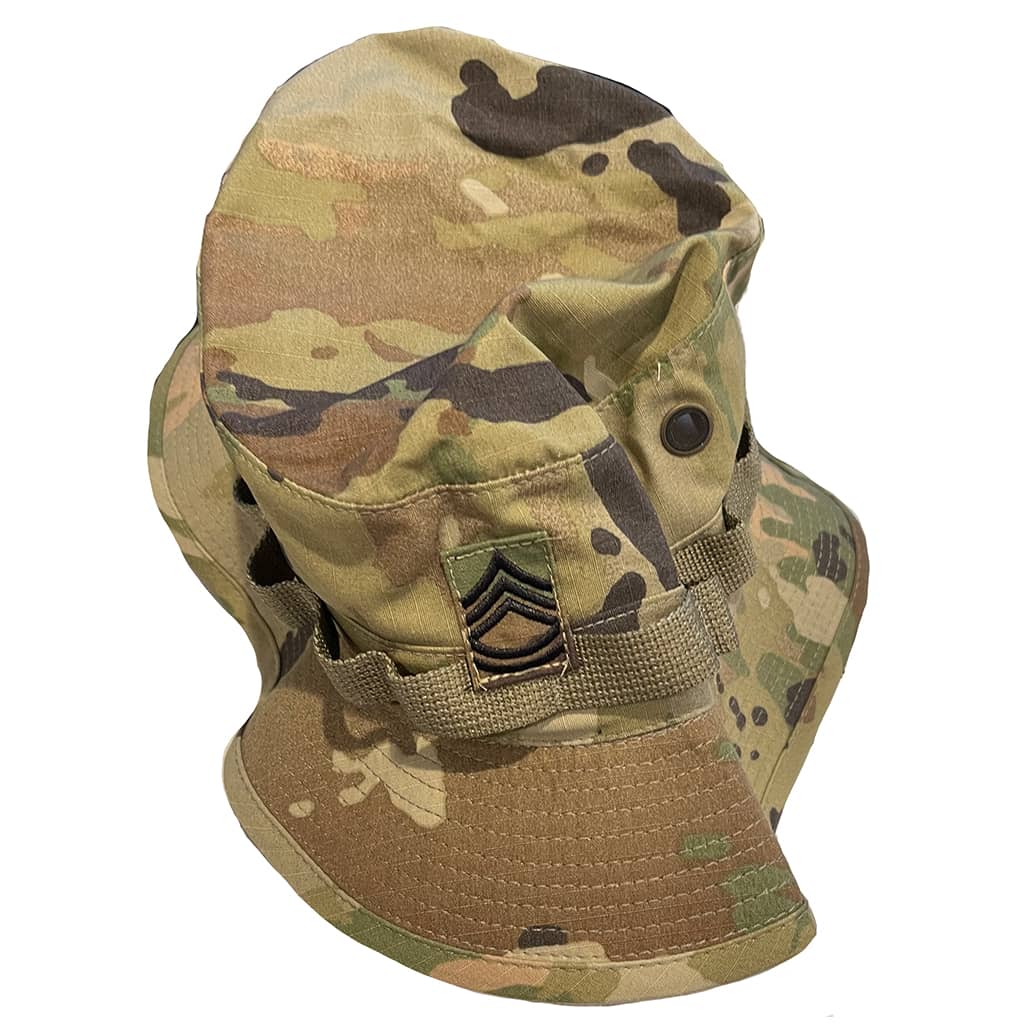 Army OCP Boonie Hat with Custom Name Tape and Rank Sewn On USGI