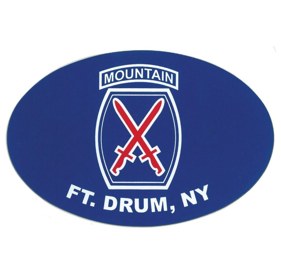 10th Mountain Fort Drum Oval Magnet on a white background
