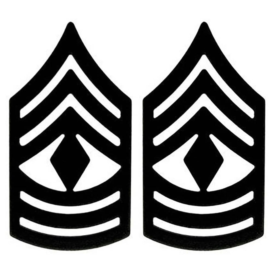 1SG First Sergeant Black Metal Army Rank Pins - Pair