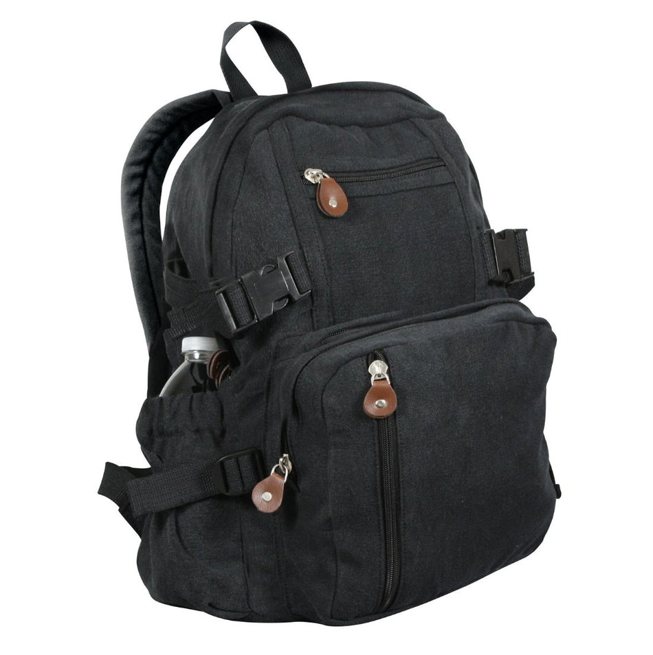 Black Rothco Vintage Canvas Compact Backpack