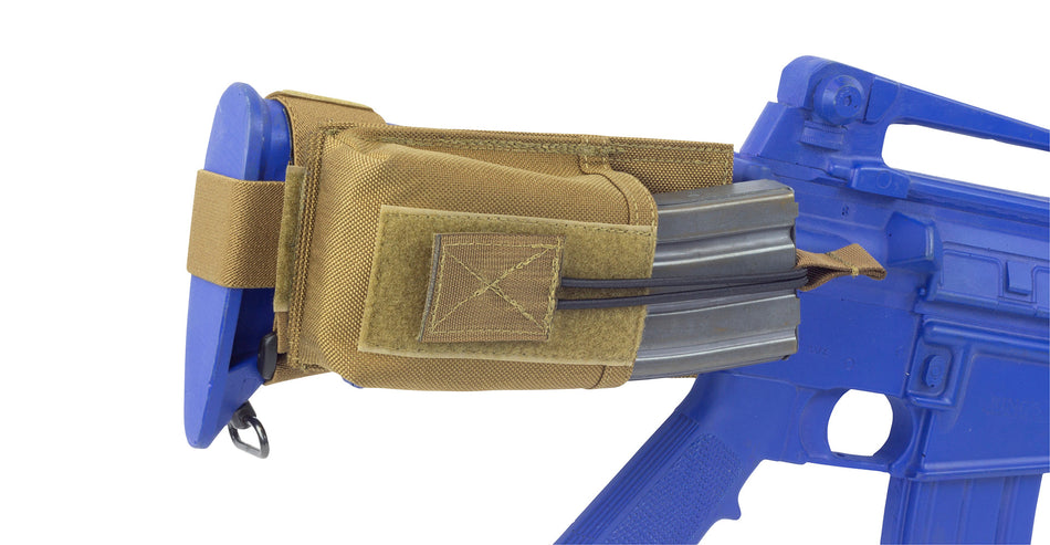Coyote Butt Stock Mag Pouch on a plastic replica
