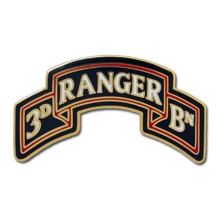 An arch-shaped military insignia patch reading '3D RANGER BN' in gold lettering on a black background with red and gold border lines, shown on a plain white background.