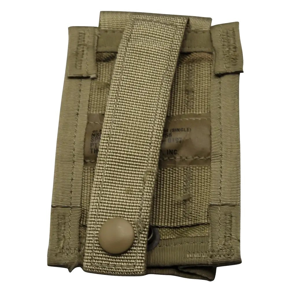 Rear view of a 40mm High Explosive OCP Single MOLLE II Pouch on a white background