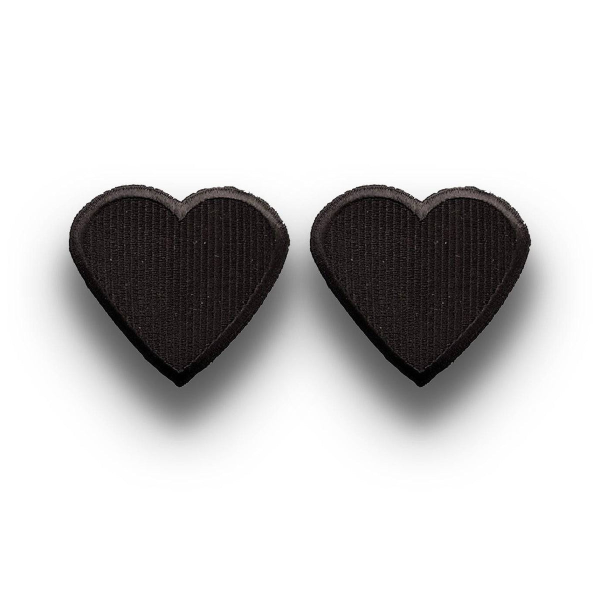 Black heart-shaped earrings on a white background