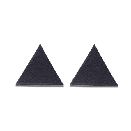 Pair of black triangle-shaped earrings on a white background