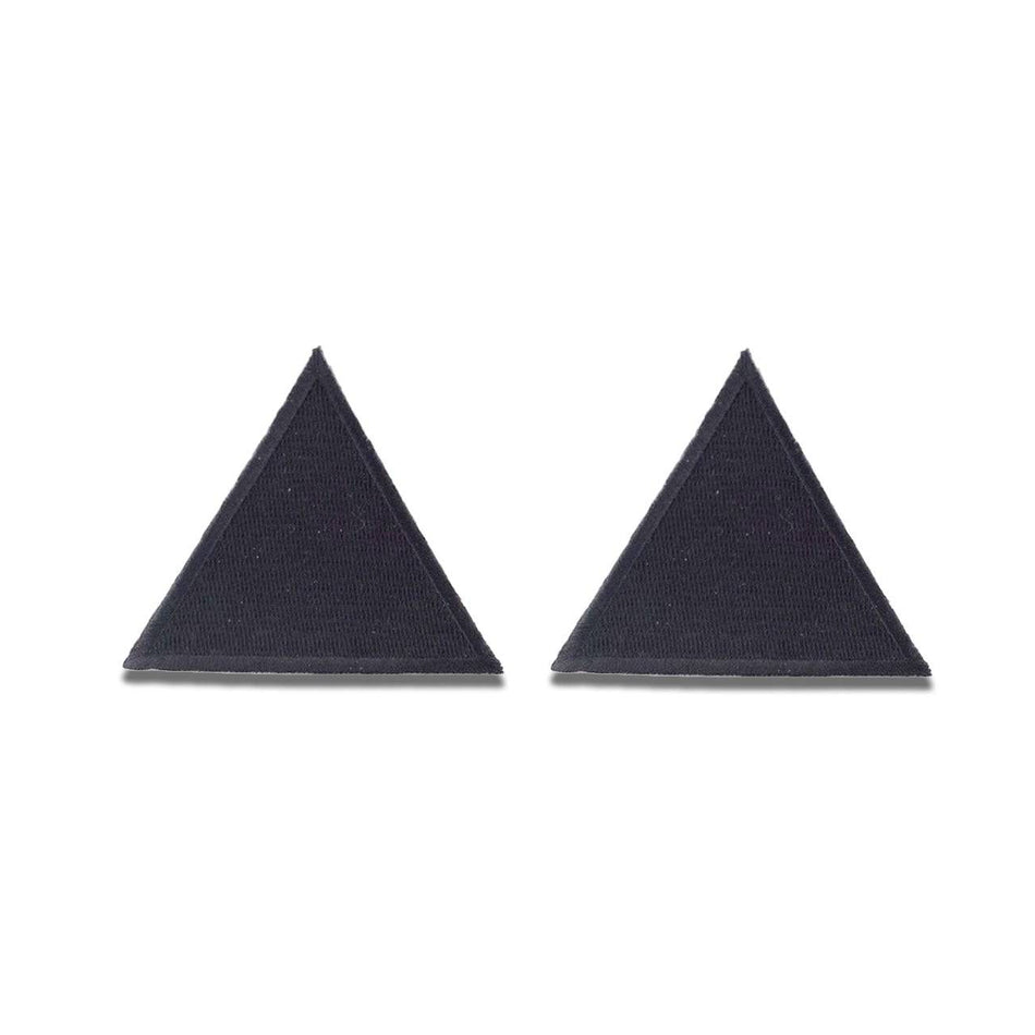 Pair of black triangle-shaped earrings on a white background