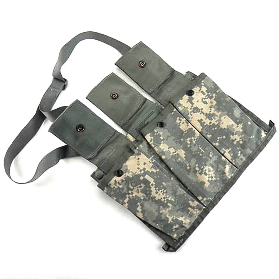 Camouflage magazine pouch with straps on a white background