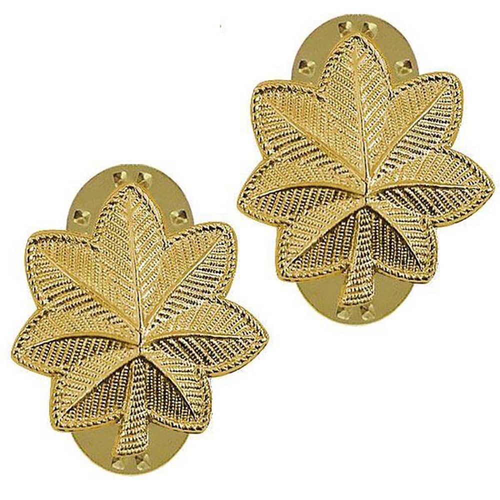 Pair of gold MAJ Major Gold Army Rank Pins Insignia on a white background