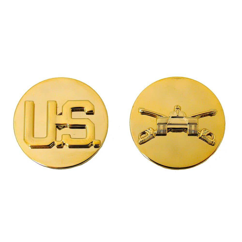 Armor Branch Insignia Army Enlisted with US Collar Devices Gold Discs