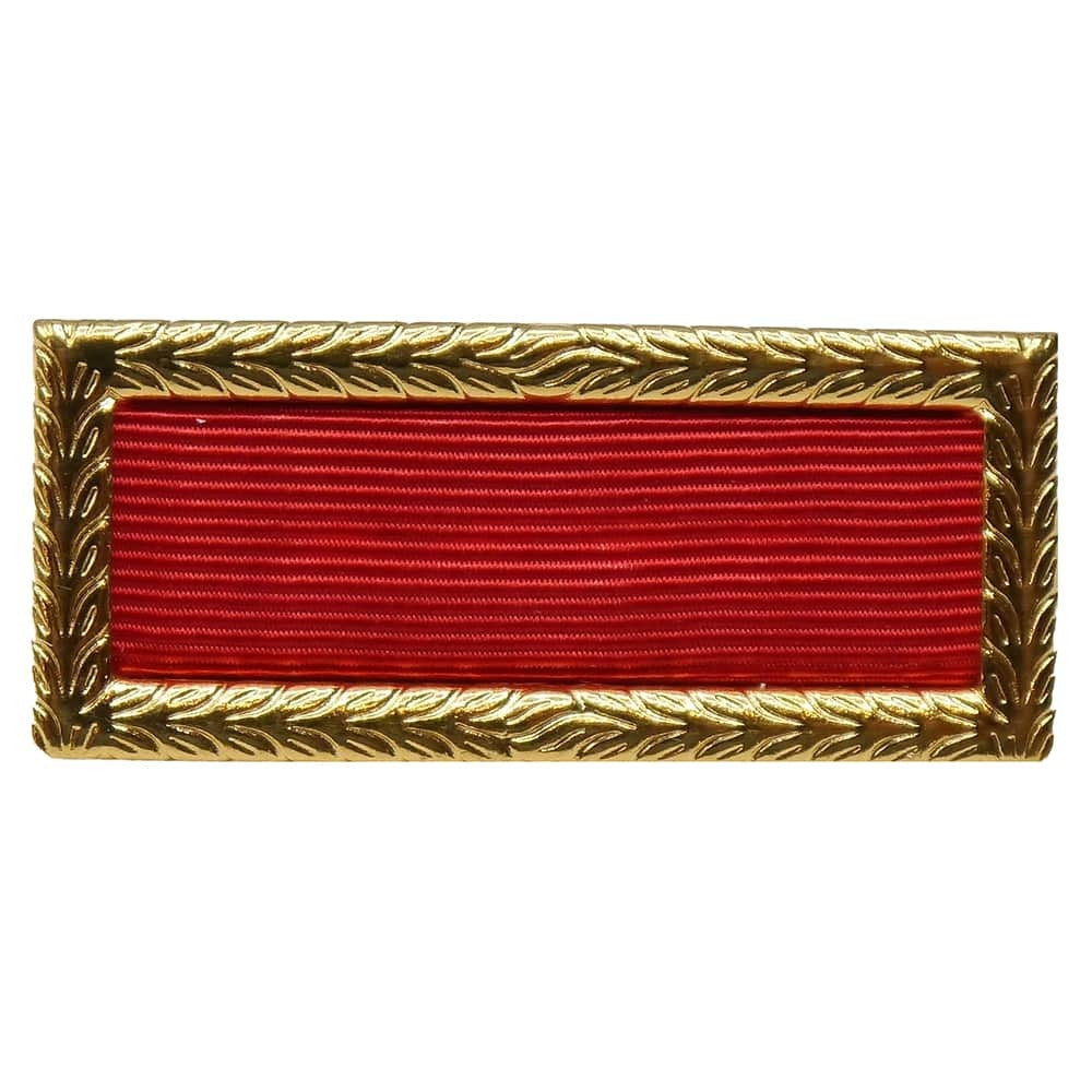 Red ribbon with gold frame on a white background