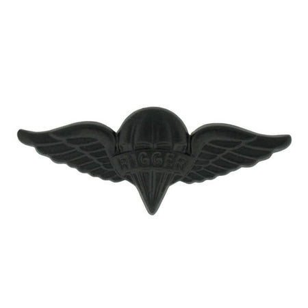 Army Parachute Rigger Badge in Black metal on a white background