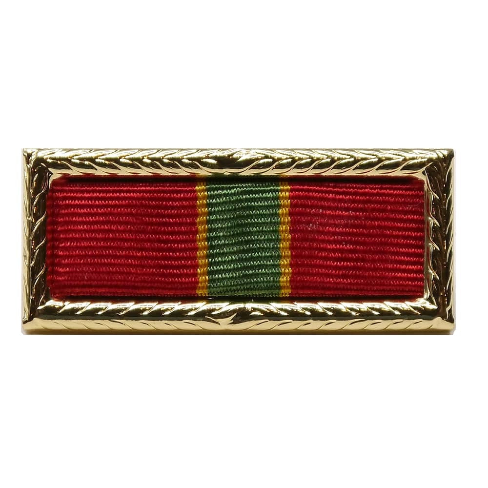 Army Superior Unit Award Ribbon with red and green stripes on a gold frame against a white background