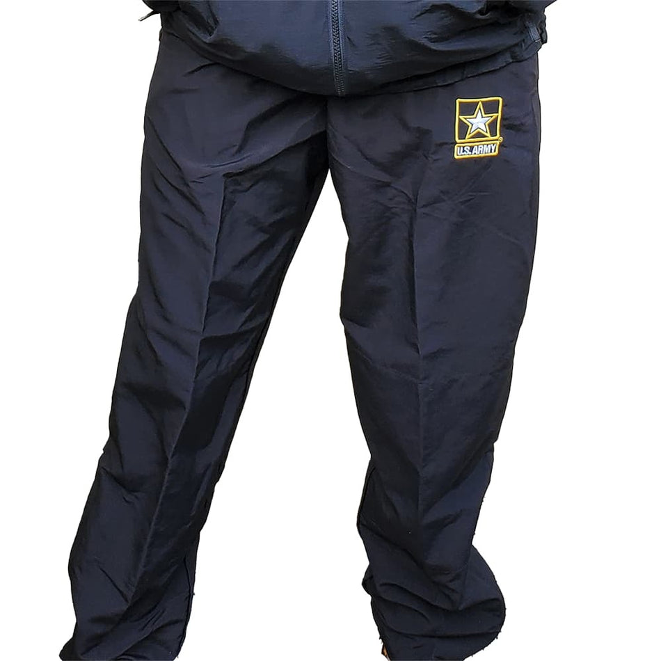 Army PT pants with a logo on a white background