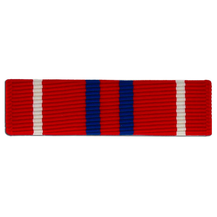Air Force NCO PME Graduate Ribbon with a red field, two vertical blue stripes, and two vertical white stripes, shown against a plain white background.