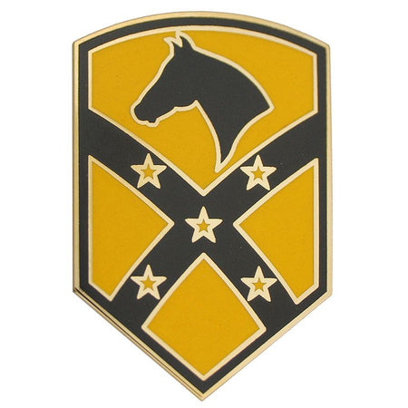 15th Sustainment Brigade Combat Service Identification Badge with horse head and stars on a yellow and black background