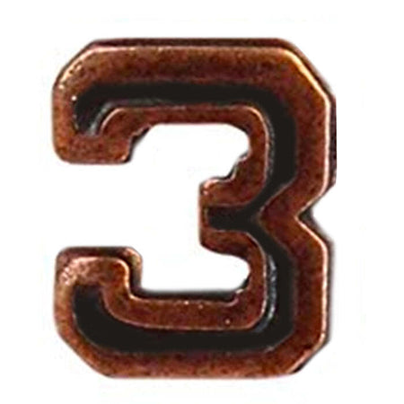 A single metallic number 3 charm or pendant with a textured bronze finish, shown on a plain white background.