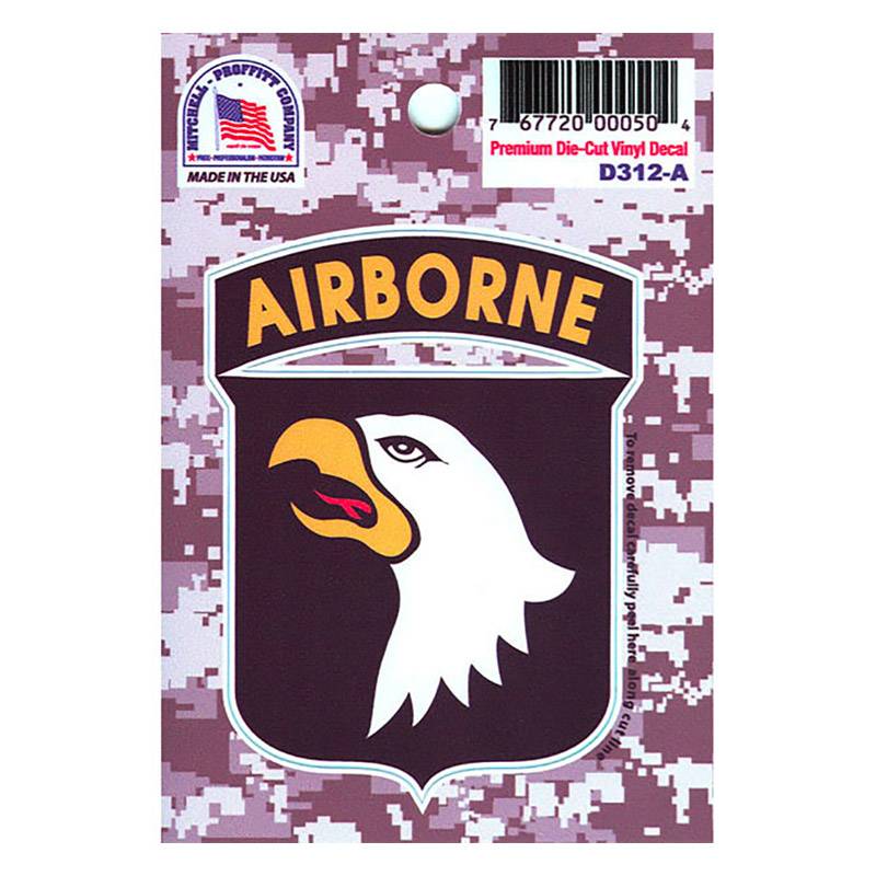 101st Airborne Shield Decal  in packaging on a white background