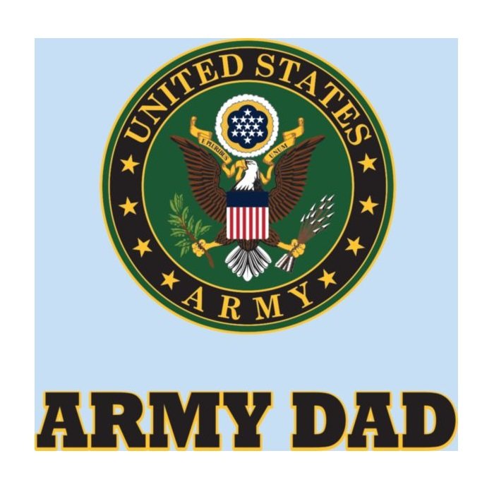 United States Army logo with 'Army Dad' text on a light blue background
