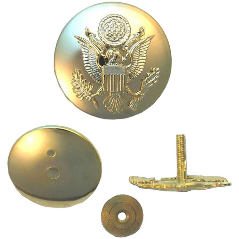 Enlisted Male Service Cap Emblem shown from multiple angles on a plain white background, including the front with an eagle emblem and the back hardware.