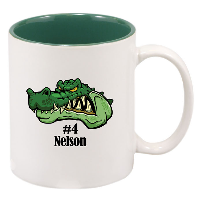 White-Green Ceramic Coffee Mug 11 Ounces Add Pictures and Text