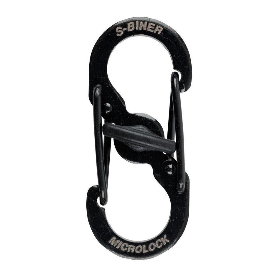 A black S-Biner Microlock carabiner shown against a plain white background.