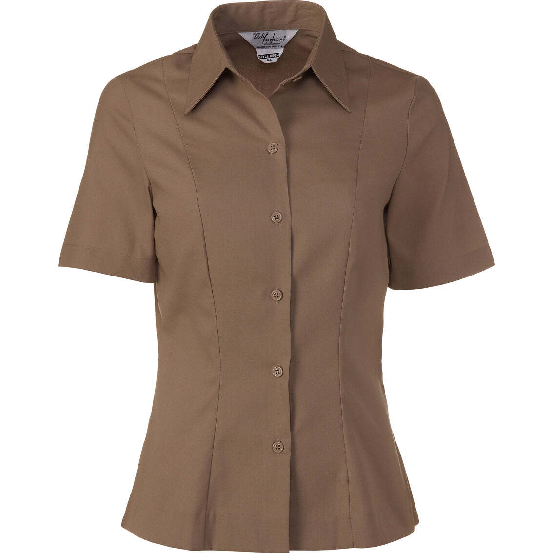 AGSU Female Short Sleeve Dress Shirt in a solid medium brown color, shown on a plain white background.