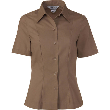 AGSU Female Short Sleeve Dress Shirt in a solid medium brown color, shown on a plain white background.
