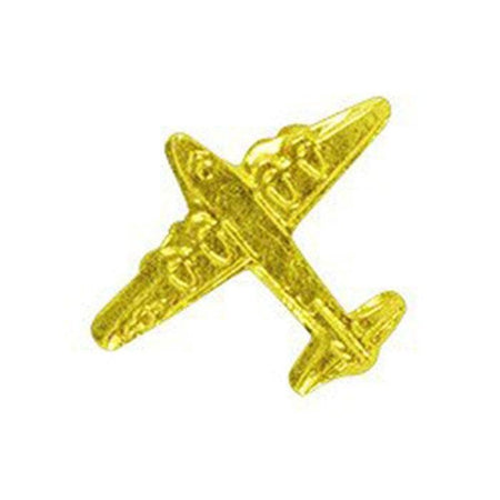 A small metallic gold airplane charm or pendant on a plain white background.