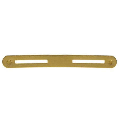 A gold-colored metal bar with two rectangular cutouts and two small screw holes, shown horizontally on a plain white background.