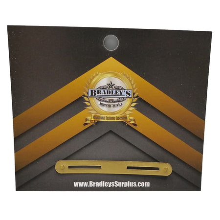 Gold nameplate on a black card with Bradley's Surplus logo