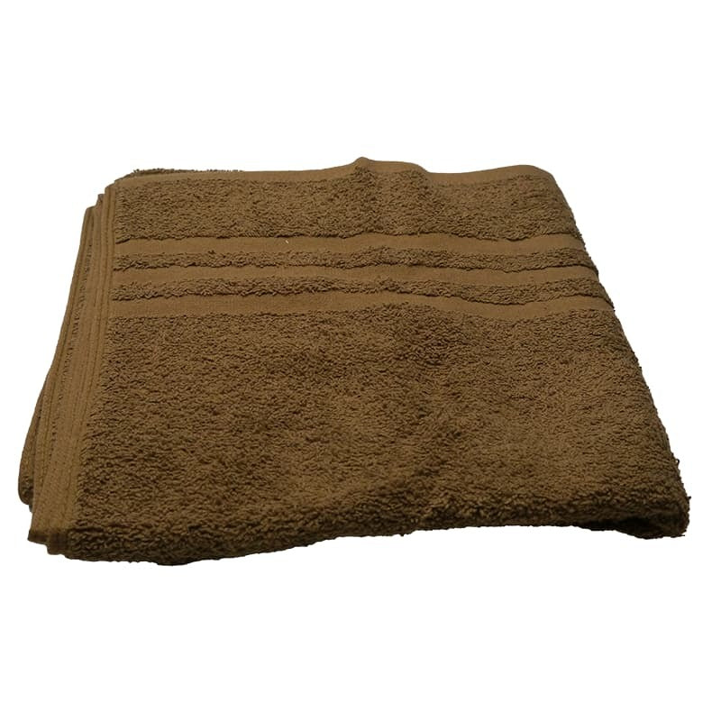 Stack of brown towels on a white background
