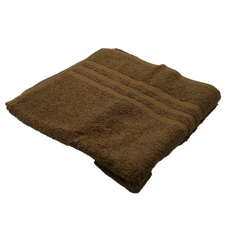 Folded brown towel on a white background