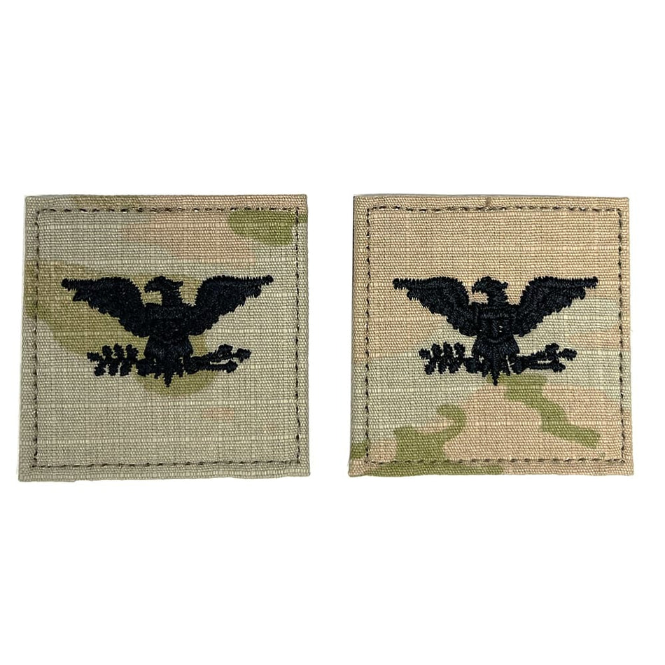 Two COL Colonel Army Rank OCP Patch with black eagle design on a white background