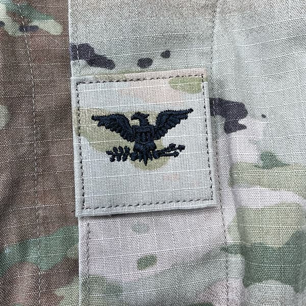 OCP uniform with embroidered COL Colonel Army Rank OCP Patch With Hook Fastener