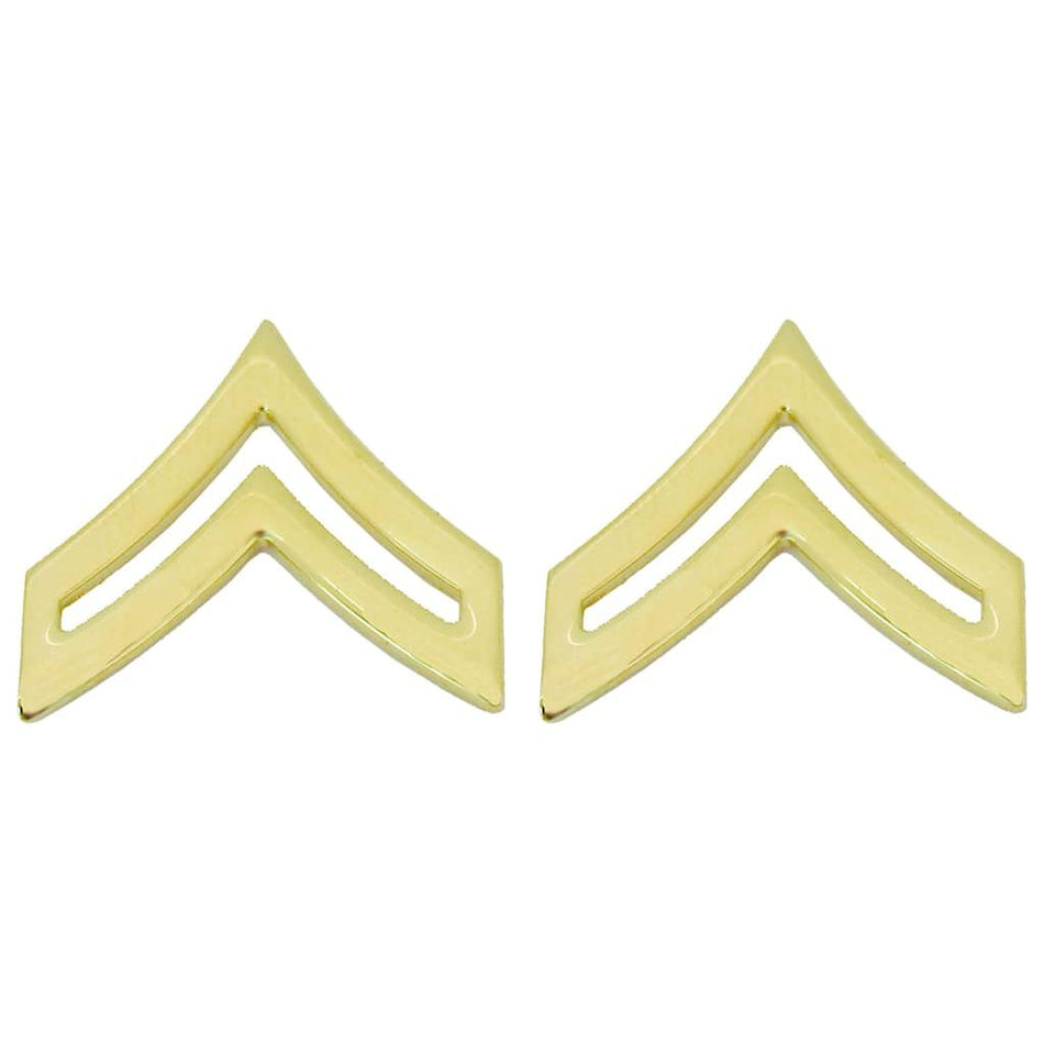 CPL Corporal Gold Metal Army Rank Pins - Pair