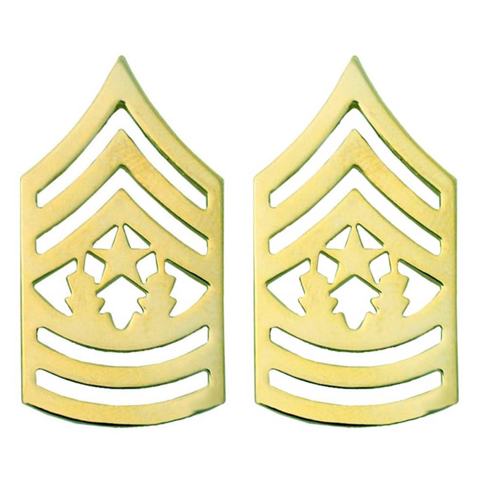 Army CSM Command Sergeant Major Rank Gold Pin-On - Pair