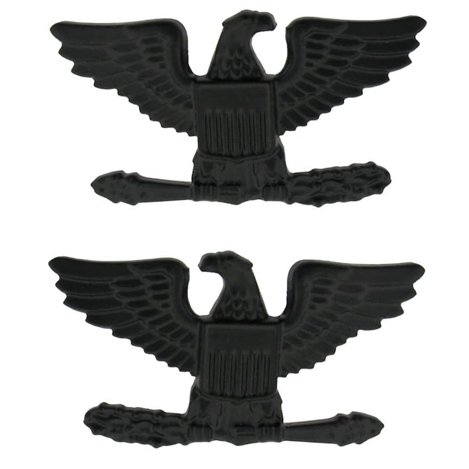 COL Colonel Black Metal Army Rank Pins - Pair