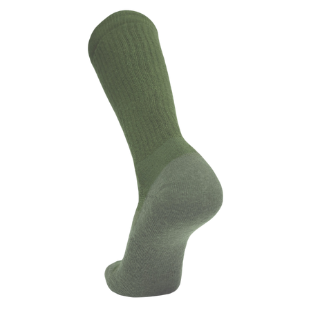 A single ribbed crew sock shown on a foot form against a plain white background.