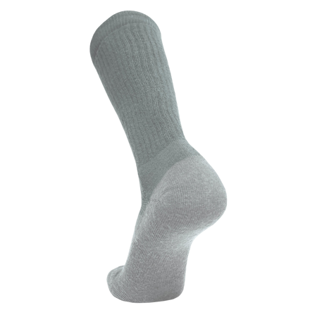 A single ribbed crew sock shown on a foot form against a plain white background.