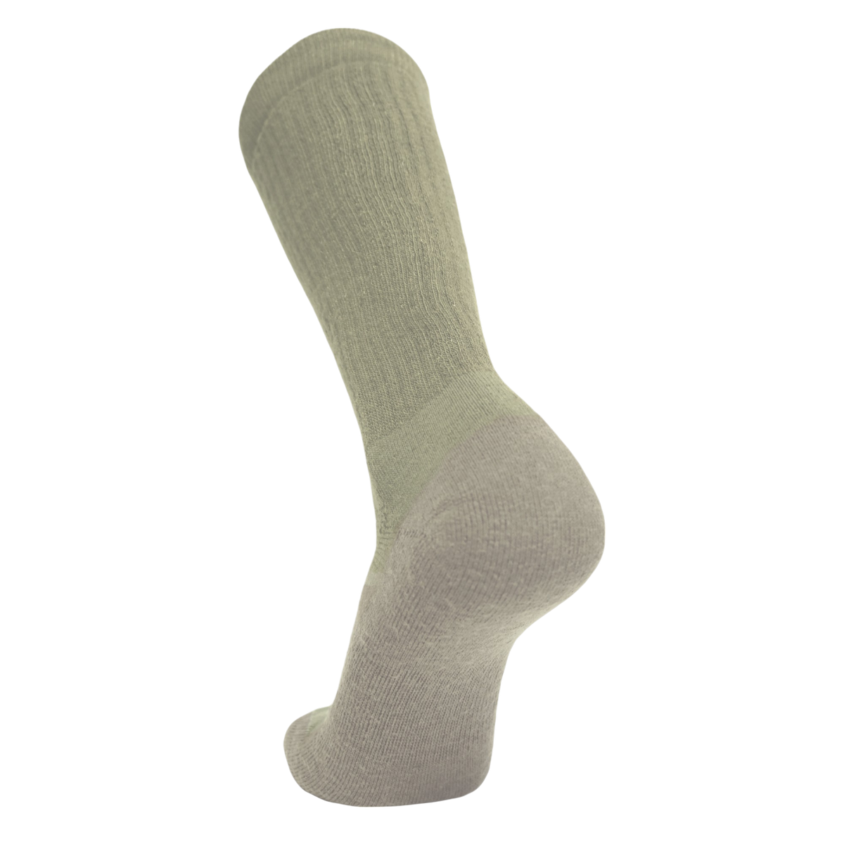 A single ribbed crew sock shown on a foot form against a plain white background.