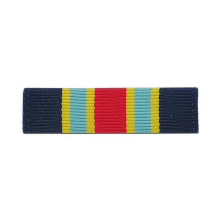 Fleet Marine Forces Ribbon with vertical stripes of navy blue, light blue, yellow, red, and light blue on a white background.