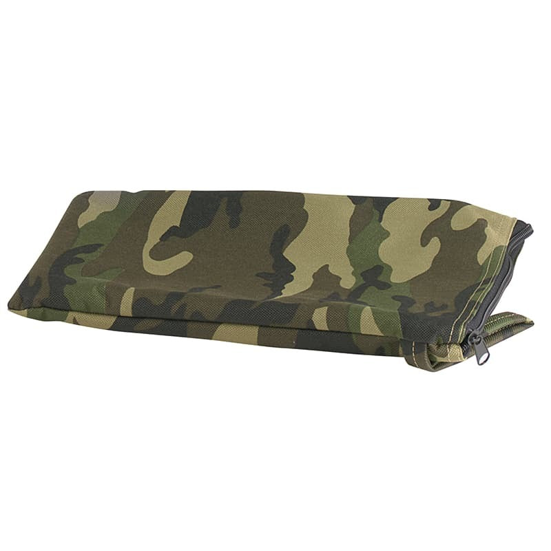 Woodland Camo bag with zipper on a white background