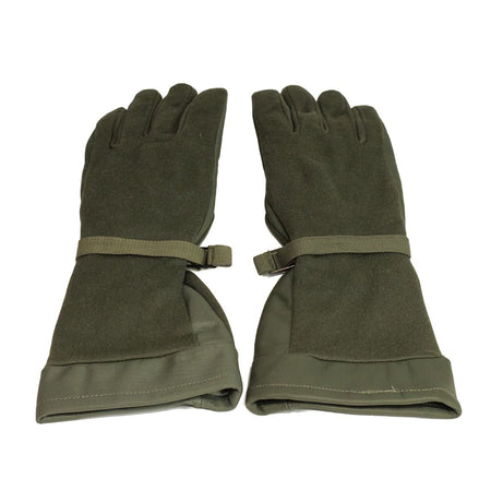 A pair of USGI Fuel Handler gloves with adjustable wrist straps, displayed flat against a white background.