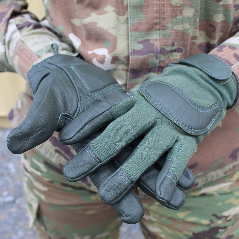 Army Foliage Green Combat Gloves on a ocp uniform