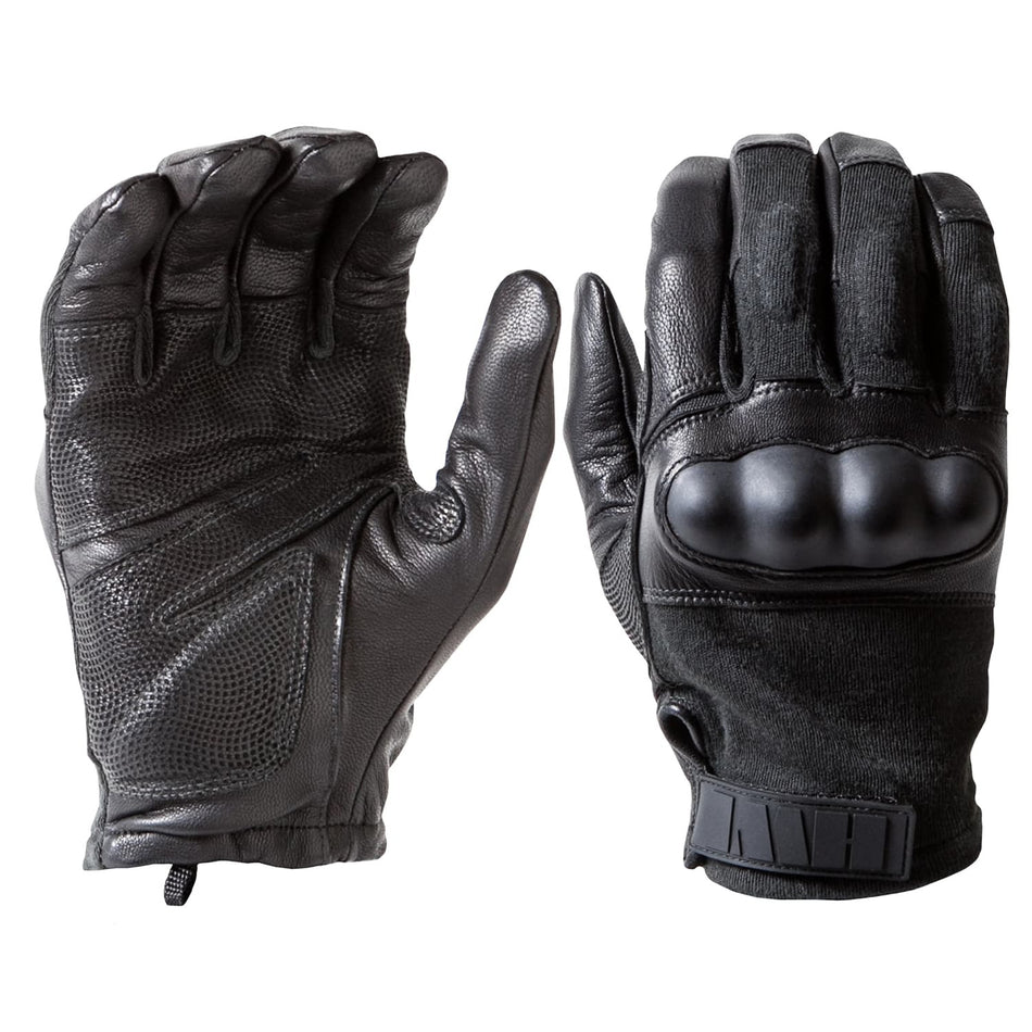 A pair of HWI Gear Hard Knuckle Tactical Gloves shown against a plain white background, displaying both the palm and back-of-hand views.