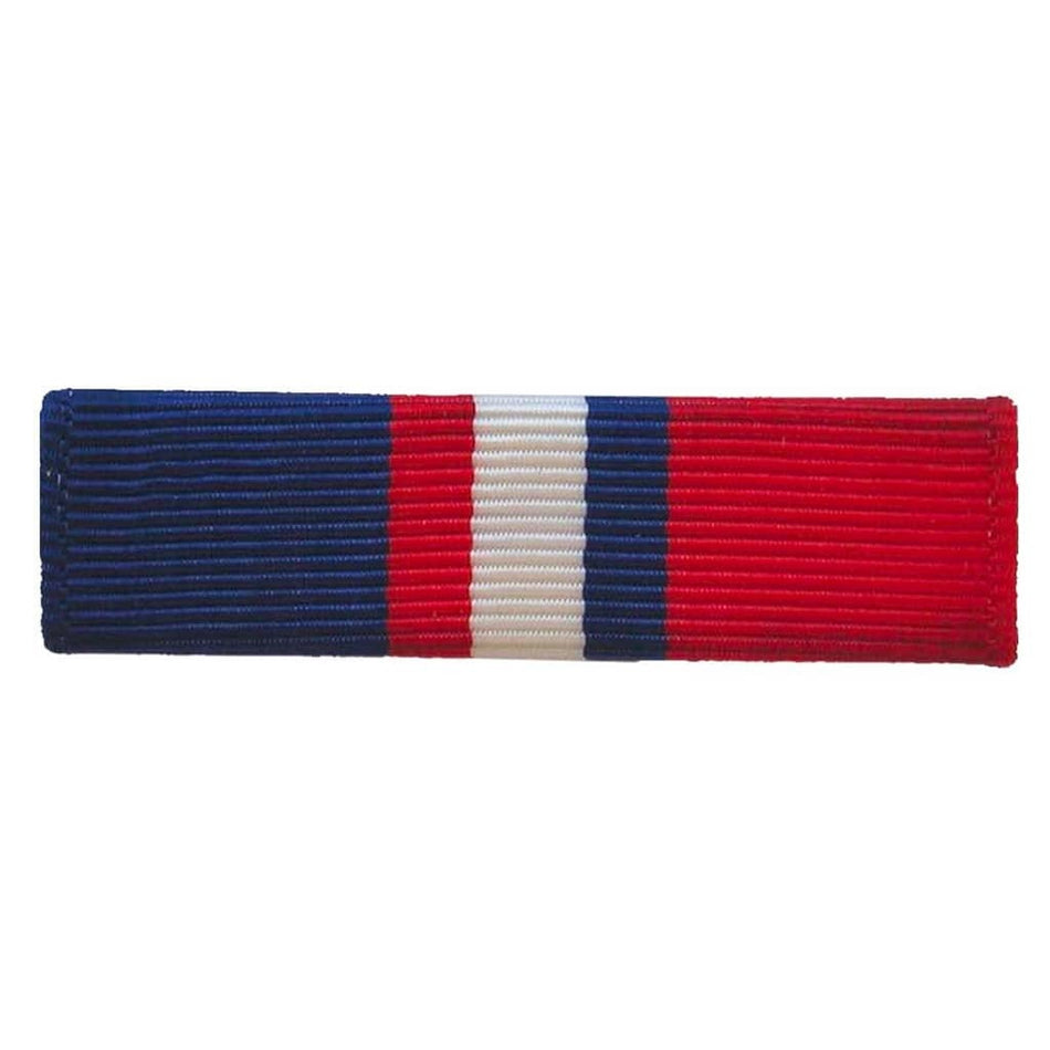 Kosovo Department of Defense Ribbon with vertical stripes in navy blue, red, and white, shown on a plain white background.
