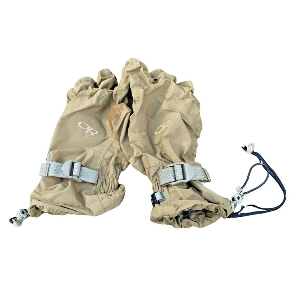 A pair of MGS Shell Gloves Outdoor Research in Coyote Brown, shown on a plain white background.