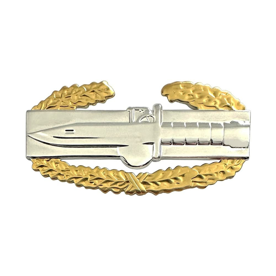 Master Combat Action Badge CAB Full Size With Gold Wreath with a sword and laurel wreaths on a white background